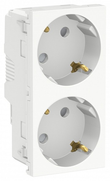 Розетка Schneider Electric Unica Studio Белый двойная, со шторками, с заземлением, винтовой зажим NU306718A