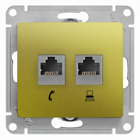 Розетка двойная RJ11+RJ45, кат.5E,механизм Schneider Electric Glossa Фисташковый GSL001085