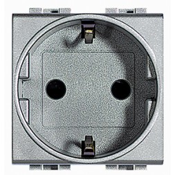 Розетка Bticino LivingLight Air Алюминий 2П + заземление (боков.) 10А/16А с защитными шторками 2 модуля NT4141