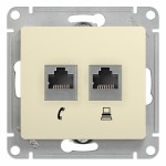 Розетка двойная RJ11+RJ45, кат.5E, механизм Schneider Electric Glossa Бежевый GSL000285