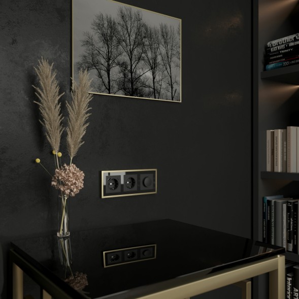 Рамка из металла на 3 поста Baguette черный/латунь W0032852