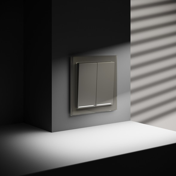 Проходной переключатель встраиваемый VOLTUM S70 двухклавишный с подсветкой 10А, (шелк)