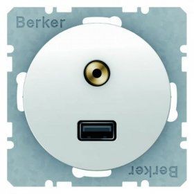 Розетка USB/3.5mm AUDIO Berker R.1 полярная белезна 3315392089