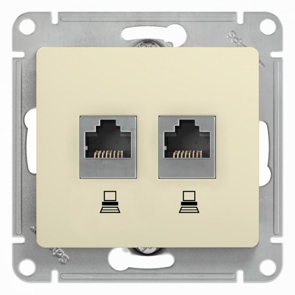 Розетка двойная компьютерная RJ45+RJ45, кат.5E, механизм Schneider Electric Glossa Бежевый GSL000285KK