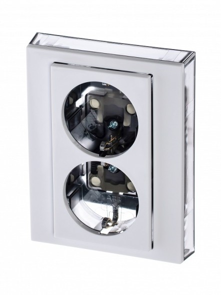 Розетка двойная ABB Levit белый / дымчатый чёрный с заземлением со шторками 16А 2CHH223457C6062 5522H-C03457 62W