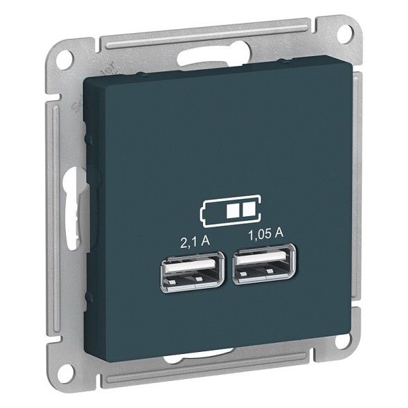 USB Розетка Schneider Electric Atlasdesign Изумруд 5В, 1 порт x 2,1 А, 2 порта х 1,05 А, механизм ATN000833