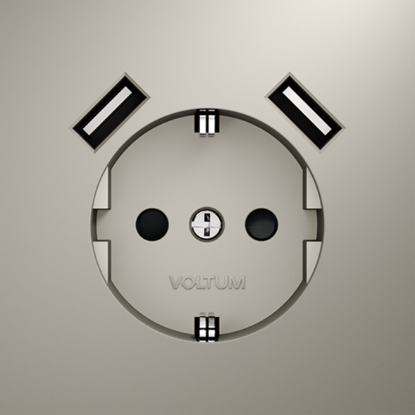 Розетка встраиваемая VOLTUM S70 с заземлением и защитными шторками, 16А, с USB, A+A, (кашемир)