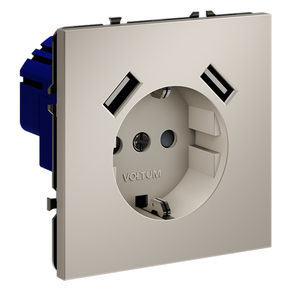 Розетка встраиваемая VOLTUM S70 с заземлением и защитными шторками, 16А, с USB, A+A, (кашемир)
