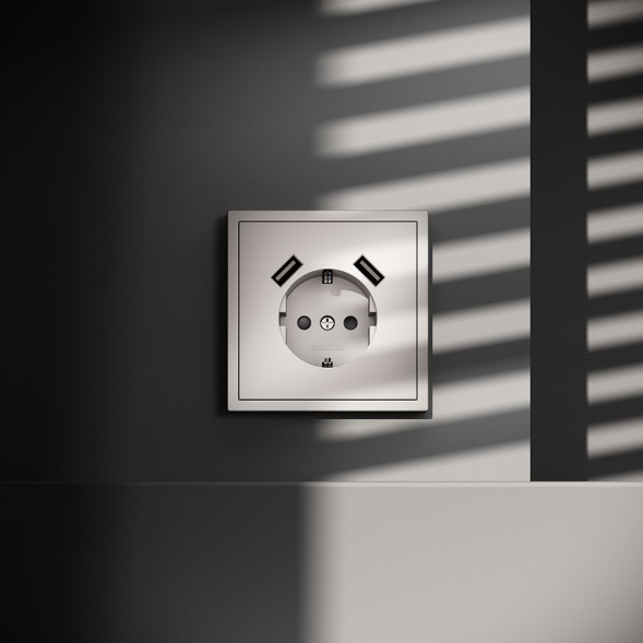 Розетка встраиваемая VOLTUM S70 с заземлением и защитными шторками, 16А, с USB, A+A, (кашемир)