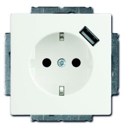 Розетка ABB Future белый(давос) Schuko с устройством зарядным USB 20 EUCBUSB-84-500 16А 700 мА электронная защита от перегрузки и КЗ безвинтовые клеммы защитные шторки 2CKA002011A6179 20 EUCBUSB-84-500