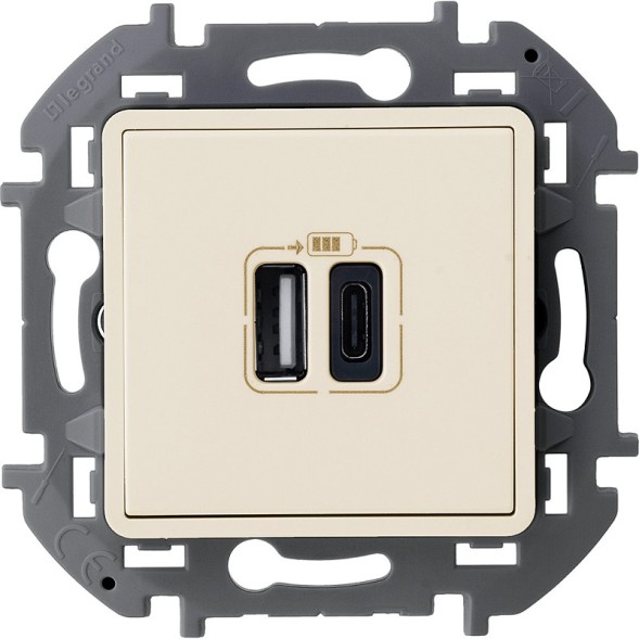 Зарядное устройство с двумя USB-разьемами A-C 240В/5В 3000мА Слоновая кость Legrand INSPIRIA 673761