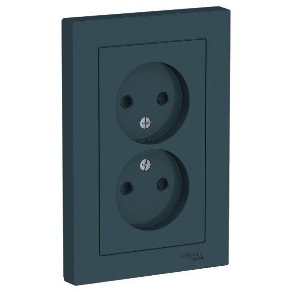 Розетка Schneider Electric Atlasdesign Изумруд двойная без заземления со шторками,16А, в сборе ATN000822