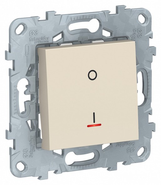 Выключатель Schneider Electric Unica Studio Бежевый двухполюсный, 1-кл., с индик., сх. 2а, 16 AX, 250 В NU526244S