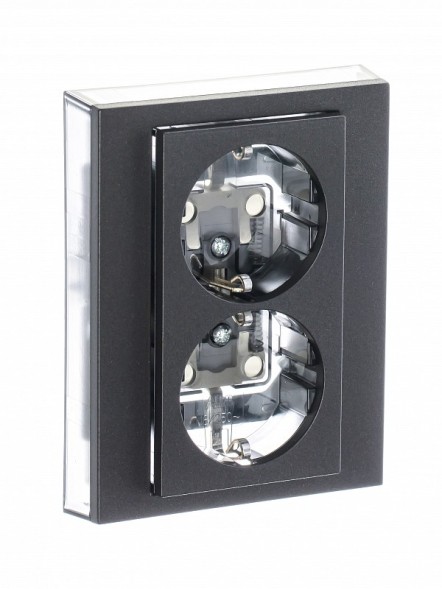 Розетка двойная ABB Levit 16А антрацит / дымчатый чёрный с заземлением со шторками 2CHH223457C6063 5522H-C03457 63W