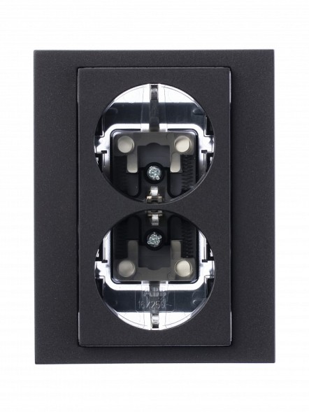 Розетка двойная ABB Levit 16А антрацит / дымчатый чёрный с заземлением со шторками 2CHH223457C6063 5522H-C03457 63W