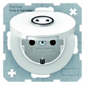 Штепсельная розетка Berker R.1 полярная белизна с блеском SCHUKO с откидной крышкой и выступающим символом &quot;Розетка&quot; с защитой от детей VDE 0620-1 47442079