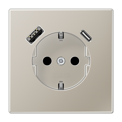 Розетка Jung LS серия Нержавеющая сталь SCHUKO® с USB-интерфейсом с 1 гнездо USB типа A и 1 гнездо USB типа C LS серия Нержавеющая сталь ES1520-15CA-L