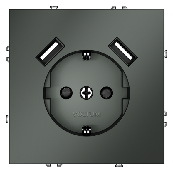 Розетка встраиваемая VOLTUM S70 с заземлением и защитными шторками, 16А, с USB, A+A, (титан)