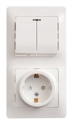 БЛОК: Розетка с зазем. со шт. + 2-клавишный Выключатель с подсвет. Schneider Electric Glossa Белый GSL000175