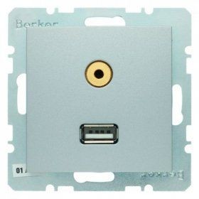 Розетка USB/3.5mm AUDIO Berker S.1 алюминевый матовый 3315391404