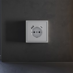 Накладка для розетки с заземлением и защитными шторками, с USB A+C, S70 (серый)