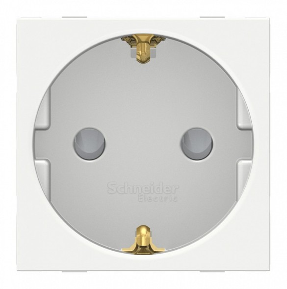 Розетка Schneider Electric Unica Modular Белый с заземлением со шторками, винтовой зажим, 16А, 250В, 2 мод NU303718