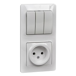 БЛОК: Розетка + 3кл. Выключатель Schneider Electric Glossa Белый GSL000176