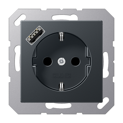 Розетка Jung A серия матовый антрацит SCHUKO® с 1 USB-портом типа A A1520-18AANM