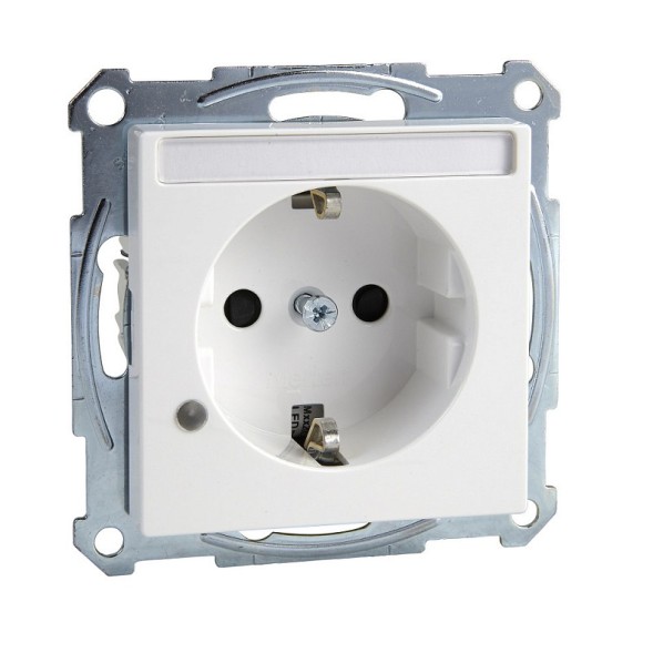 Механизм розетки Merten M-серия со шторками заземленным контактом поле для надписи + индикатор MTN2303-0325