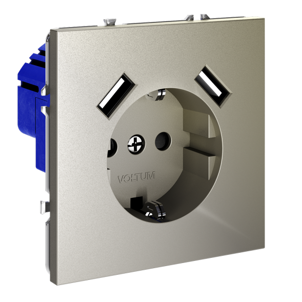 Розетка встраиваемая VOLTUM S70 с заземлением и защитными шторками, 16А, с USB, A+A, (шелк)