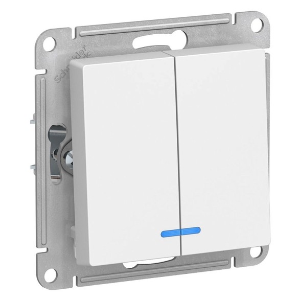 Двухклавишный выключатель Schneider Electric Atlasdesign Белый с подсветкой, сх.5а, 10АХ, механизм ATN000153