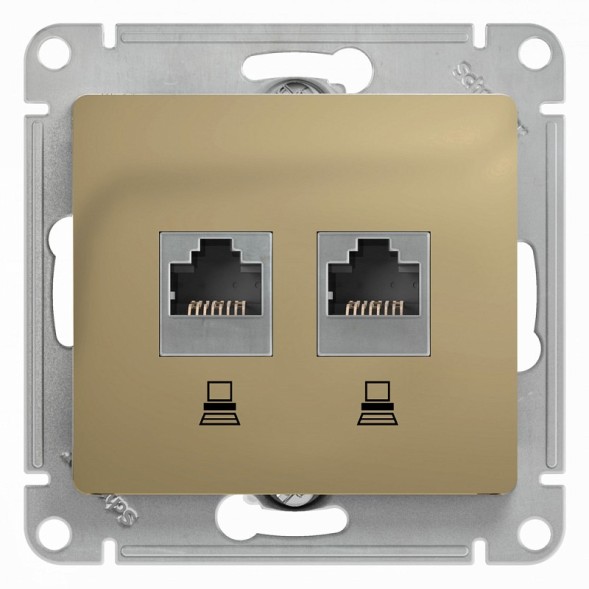 Розетка двойная компьютерная RJ45+RJ45, кат.5E, механизм Schneider Electric Glossa Титан GSL000485KK