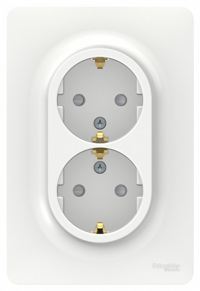 Розетка Schneider Electric Unica Studio Белый двойная, со шторками, с заземлением, винтовой зажим NU206718