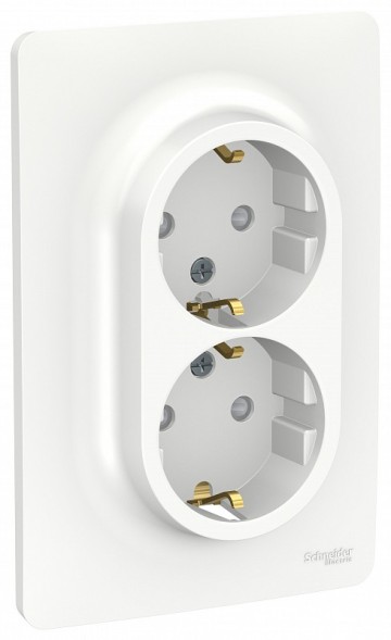 Розетка Schneider Electric Unica Studio Белый двойная, со шторками, с заземлением, винтовой зажим NU206718