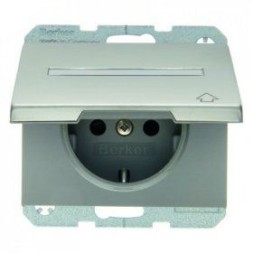Штепсельная розетка Berker K.5 нержавеющая сталь SCHUKO с откидной крышкой и полем для надписи 47527204