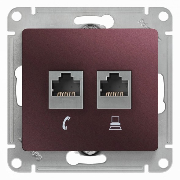 Розетка двойная RJ11+RJ45, кат.5E,механизм Schneider Electric Glossa Баклажановый GSL001185