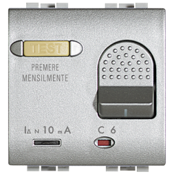 Выключатель Bticino LivingLight Air Алюминий двухполюсный дифференциальный автоматический 6А 230В 2 модуля NT4305/6