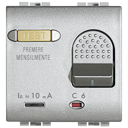 Выключатель Bticino LivingLight Air Алюминий двухполюсный дифференциальный автоматический 6А 230В 2 модуля NT4305/6