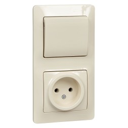 БЛОК: Розетка + 1-клавишный Выключатель Schneider Electric Glossa Бежевый GSL000260