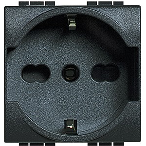 Розетка Bticino LivingLight Air Антрацит 2П + заземление (центр., боков.) 16А с защитными шторками 2 модуля L4140/16