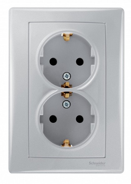 Розетка Schneider Electric Sedna алюминий двойная с з\к без шторки SDN3000660