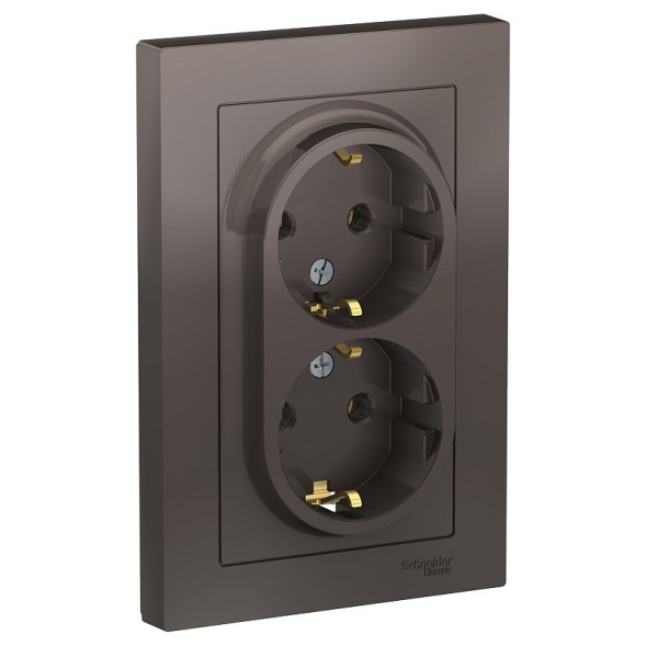 Розетка Schneider Electric Atlasdesign Мокко двойная с заземлением, 16А, в сборе ATN000624