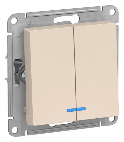 Двухклавишный выключатель Schneider Electric Atlasdesign Бежевый с подсветкой, сх.5а, 10АХ, механизм ATN000253