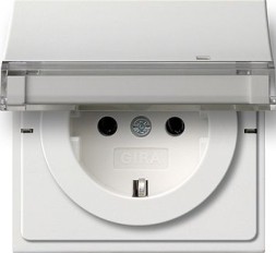 Розетка Gira F100 Белый с крышкой и полем для надписи 0439112