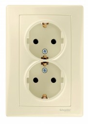 Розетка Schneider Electric Sedna бежевый двойная c з\к без шторки SDN3000647