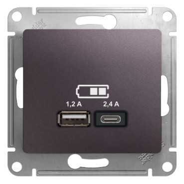 USB Розетка A+С, 5В/2,4А, 2х5В/1,2 А, механизм Schneider Electric Glossa Сиреневый туман GSL001439