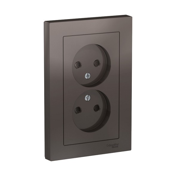 Розетка Schneider Electric Atlasdesign Мокко двойная без заземления со шторками,16А, в сборе ATN000622