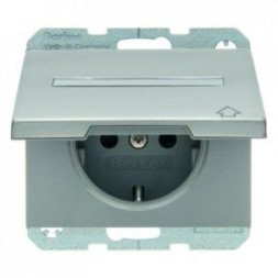 Штепсельная розетка Berker K.5 нержавеющая сталь SCHUKO с откидной крышкой и полем для надписи 47527104