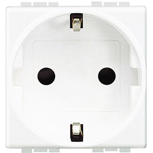 Розетка Bticino LivingLight Air Белый 2П + заземление (боков.) 10А/16А с защитными шторками 2 модуля N4141