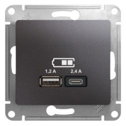 USB Розетка A+С, 5В/2,4А, 2х5В/1,2 А, механизм Schneider Electric Glossa Графит GSL001339